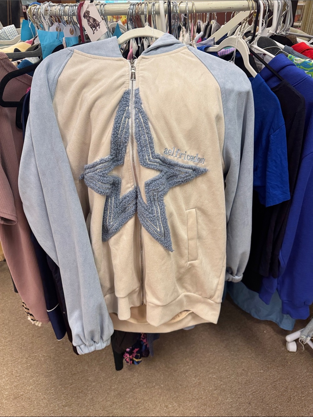 Aelfric Eden Cream and Light Blue Star Zip-Up Hoodie Jacket